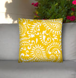 17" Yellow and White Paisley Indoor Outdoor Throw Pillow Cover - Homeroots