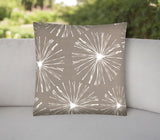 17" Taupe and White Fireworks Indoor Outdoor Throw Pillow Cover - Homeroots