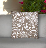 17" Taupe and White Paisley Indoor Outdoor Throw Pillow Cover - Homeroots
