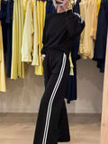 Striped Detail Crewneck Top and Elastic Sweatpants 2pcs Set - Trendsi - Flyclothing LLC
