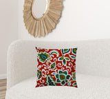 20" X 20" Red And Aqua Green Zippered Polyester Floral Throw Pillow Cover - Homeroots