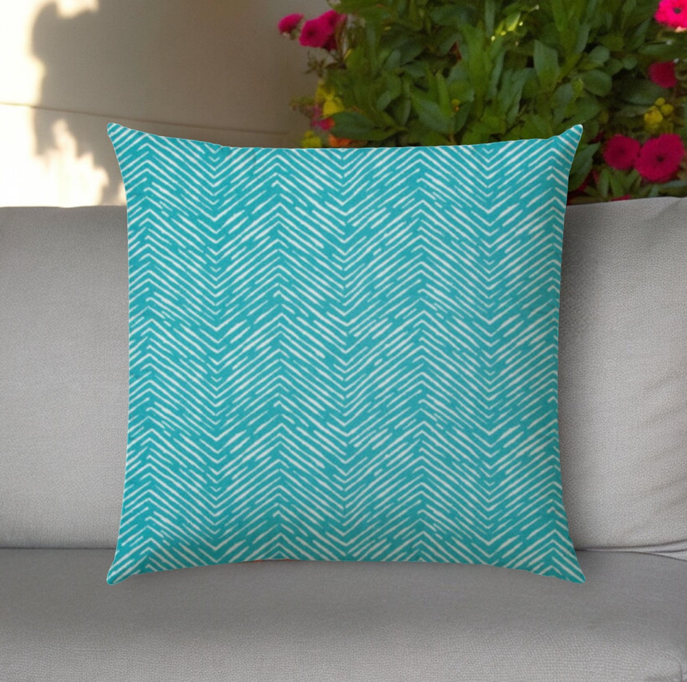 20" Turquoise and White Chevron Indoor Outdoor Throw Pillow Cover
