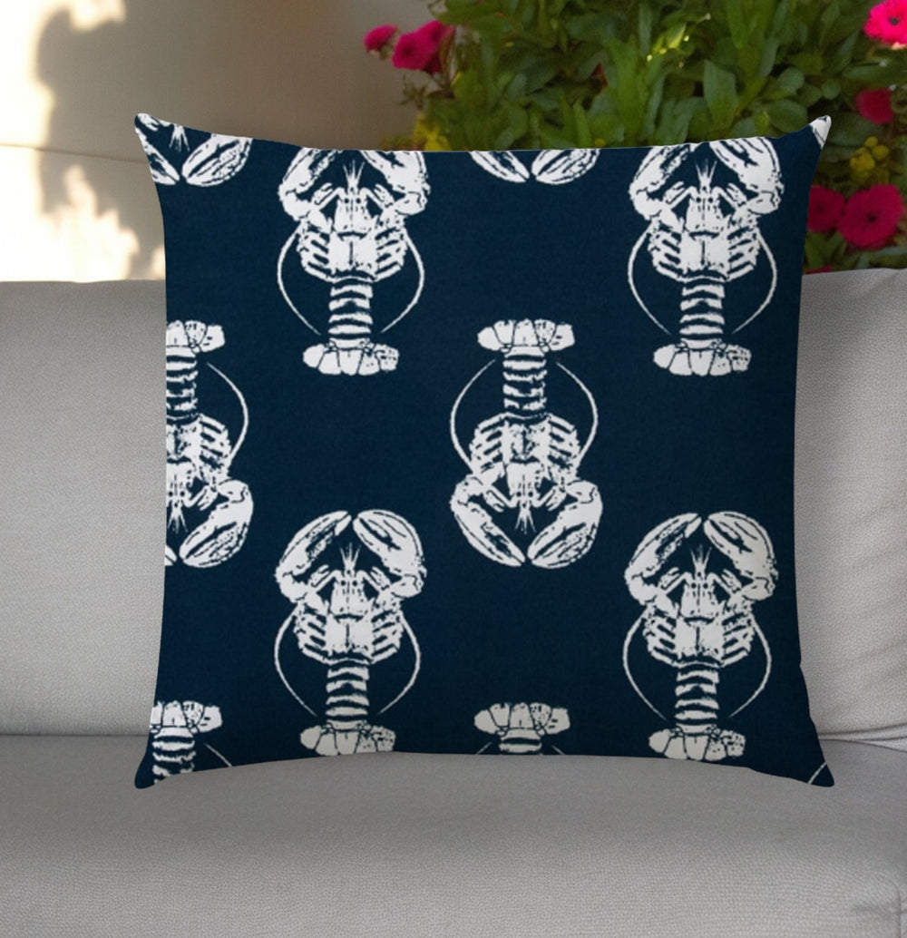 20" Navy and White Lobster Coastal Indoor Outdoor Throw Pillow Cover - Homeroots