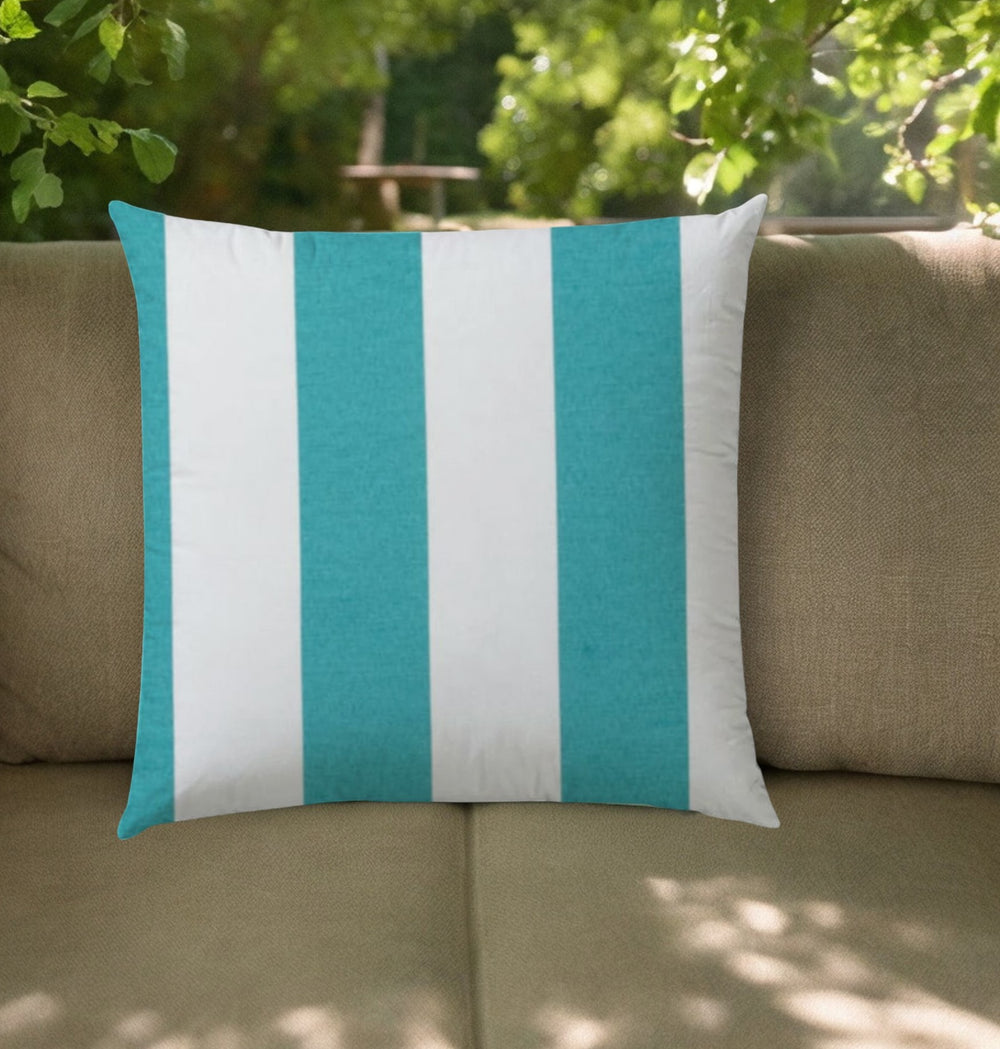 20" Turquoise and White Striped Indoor Outdoor Throw Pillow Cover - Homeroots
