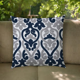 20" Navy Gray and White Damask Indoor Outdoor Throw Pillow Cover - Homeroots