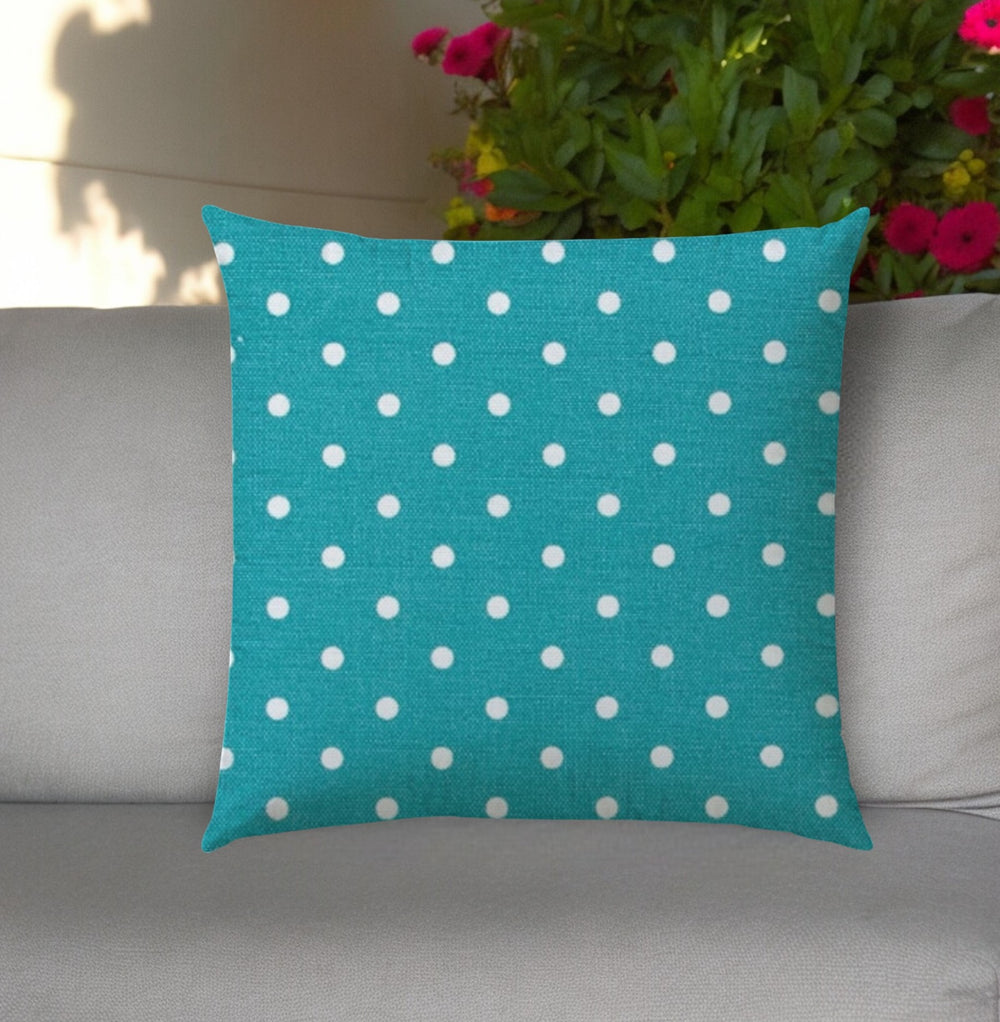 20" Turquoise and White Polka Dot Indoor Outdoor Throw Pillow Cover - Homeroots