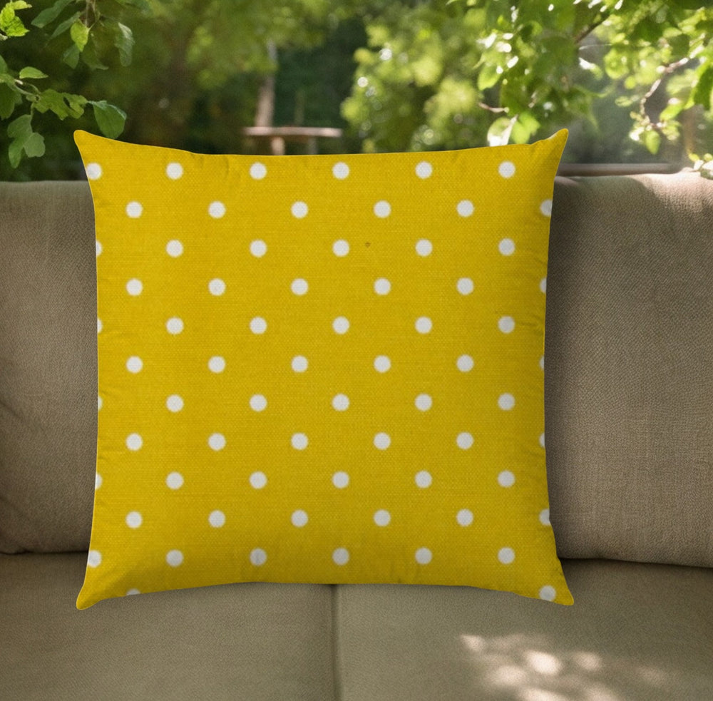 20" Yellow and White Polka Dot Indoor Outdoor Throw Pillow Cover - Homeroots