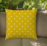 20" Yellow and White Polka Dot Indoor Outdoor Throw Pillow Cover - Homeroots