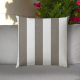 20" Taupe and Ivory Striped Indoor Outdoor Throw Pillow Cover - Homeroots