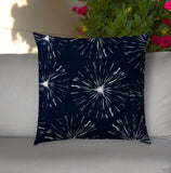 20" Navy and White Starburst Fireworks Indoor Outdoor Throw Pillow Cover - Homeroots