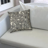 20" Gray Black and Cream Paisley Indoor Outdoor Throw Pillow Cover - Homeroots