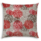 20" Brown and Red Floral Indoor Outdoor Throw Pillow Cover
