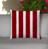 20" Raspberry and White Striped Indoor Outdoor Throw Pillow Cover - Homeroots