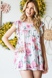 Heimish Full Size Butterfly Short Sleeve Round Neck Floral Print Tiered Top Plus Size - Trendsi