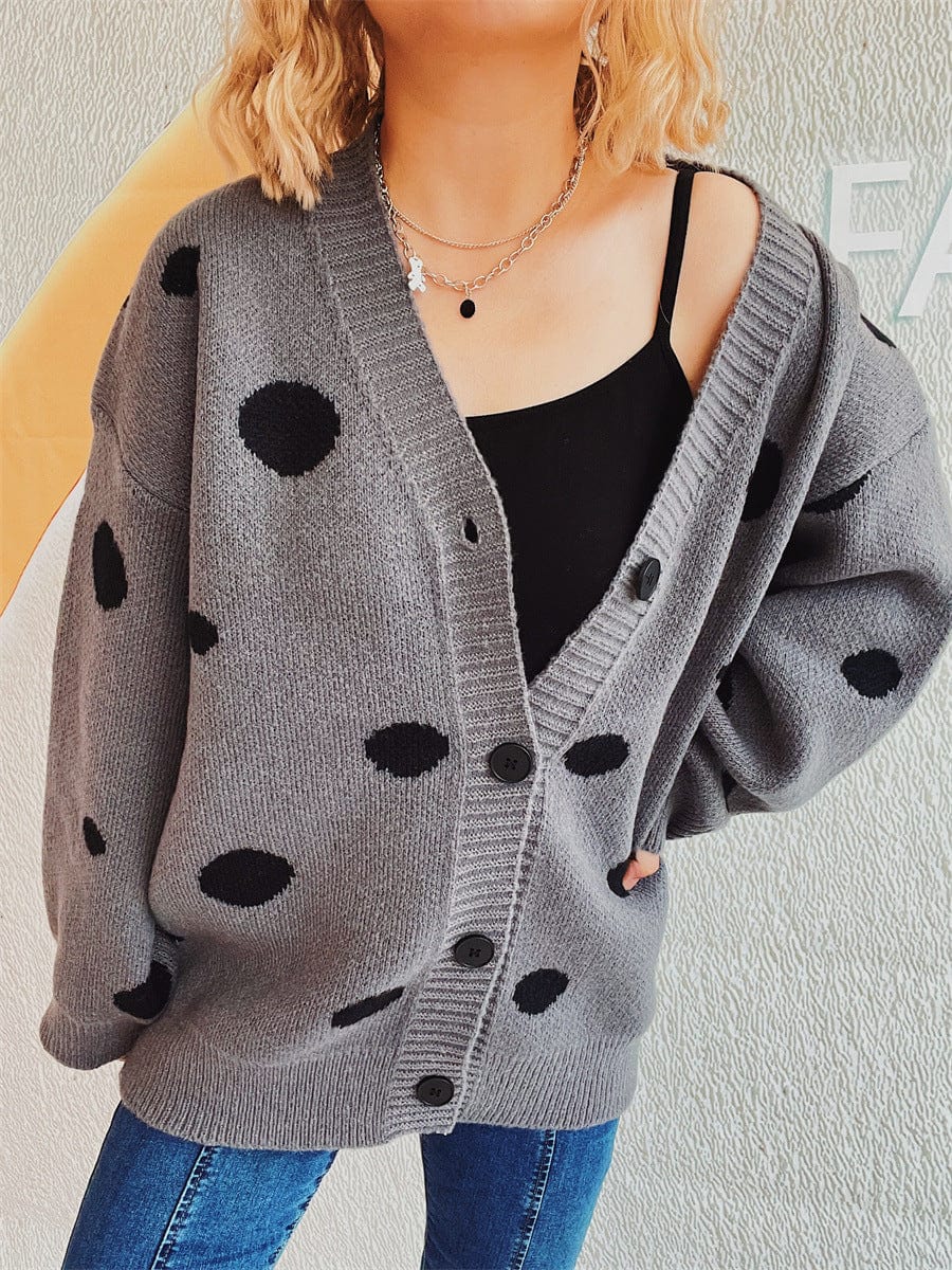 Polka Dot Button Up Cardigan - Trendsi