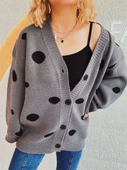 Polka Dot Button Up Cardigan - Trendsi
