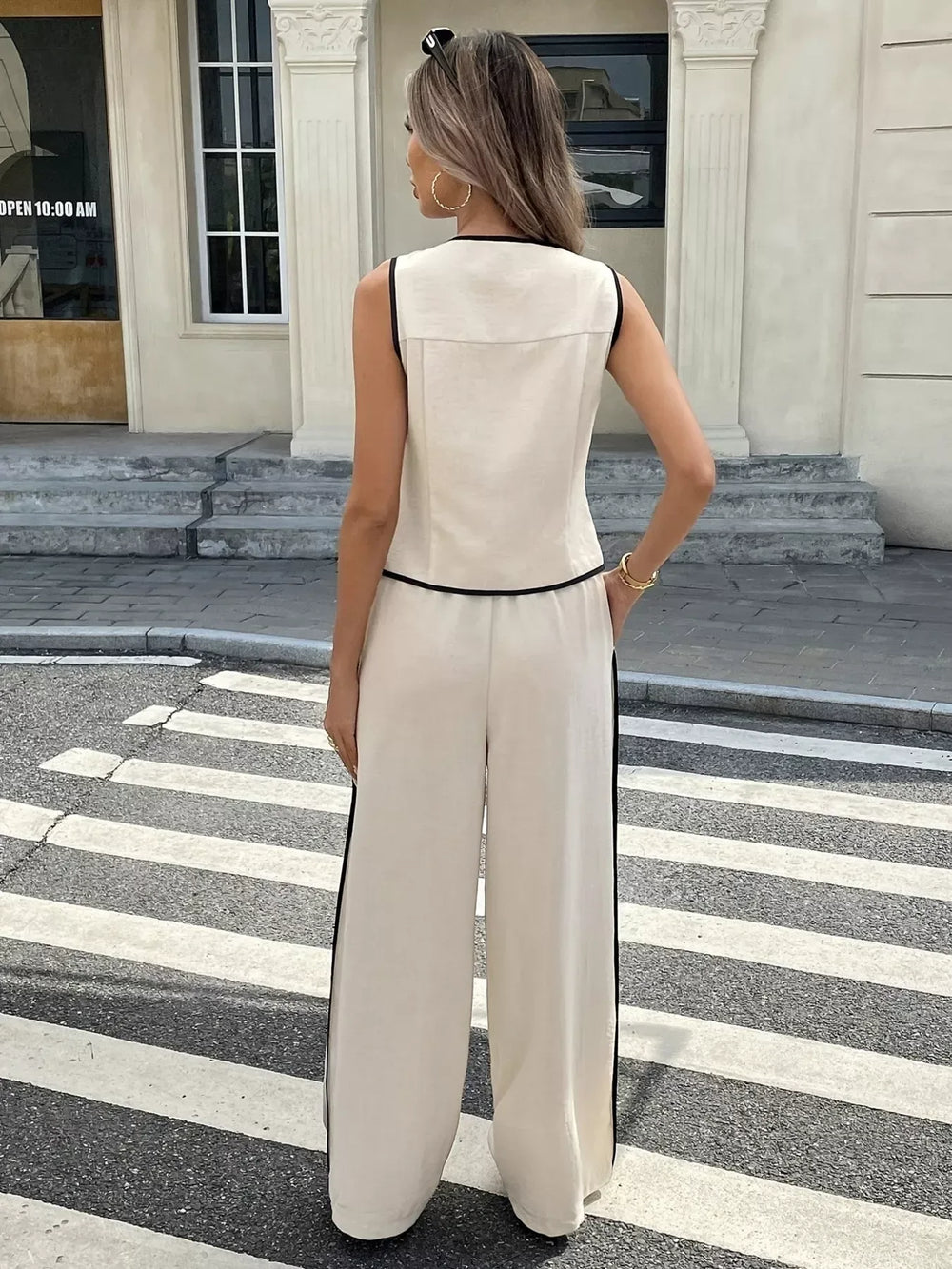 Casual Contrast Trim Tank and Wide Leg Pants Set - Trendsi - Flyclothing LLC