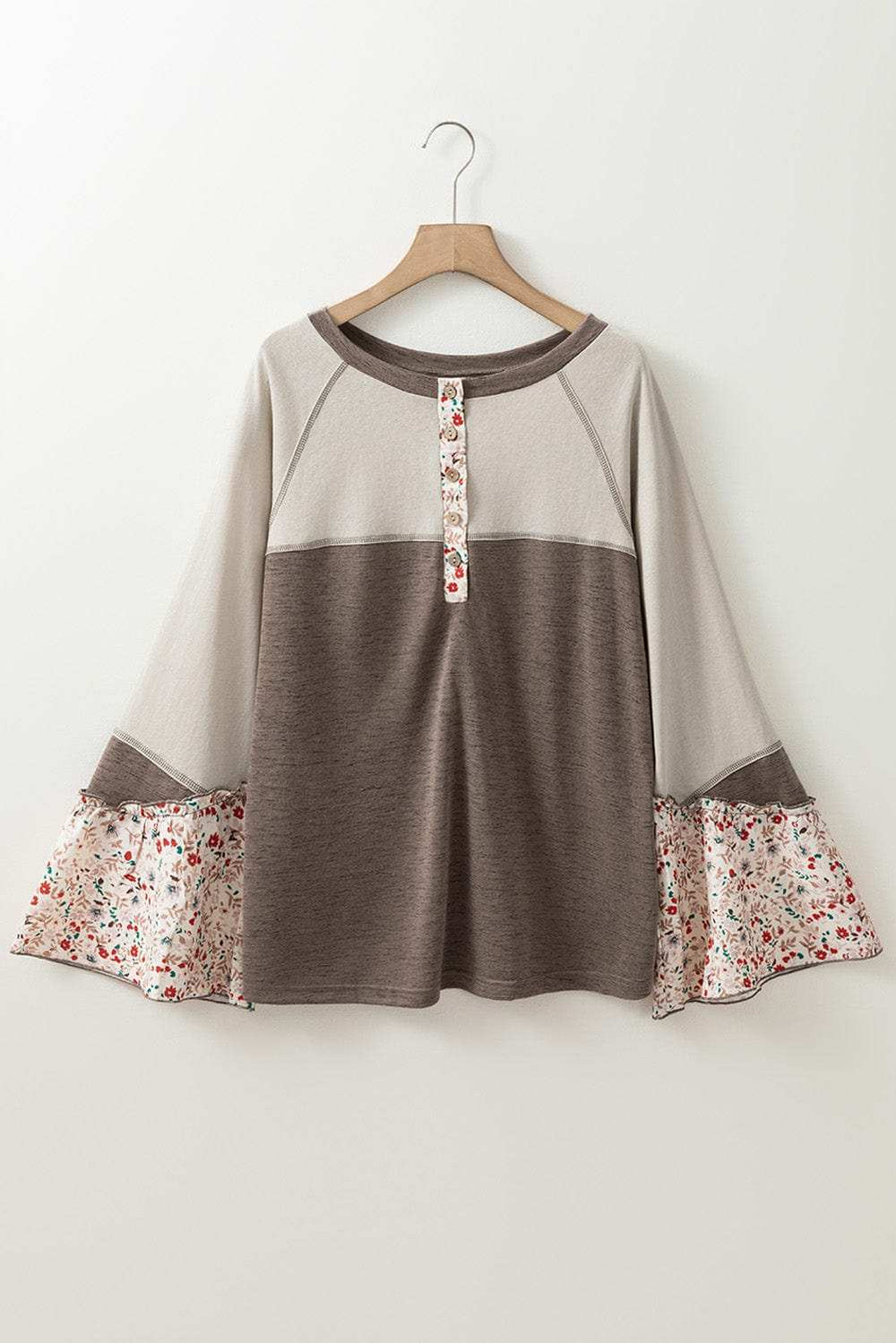 Floral Half Button Long Sleeve T-Shirt - Trendsi - Flyclothing LLC