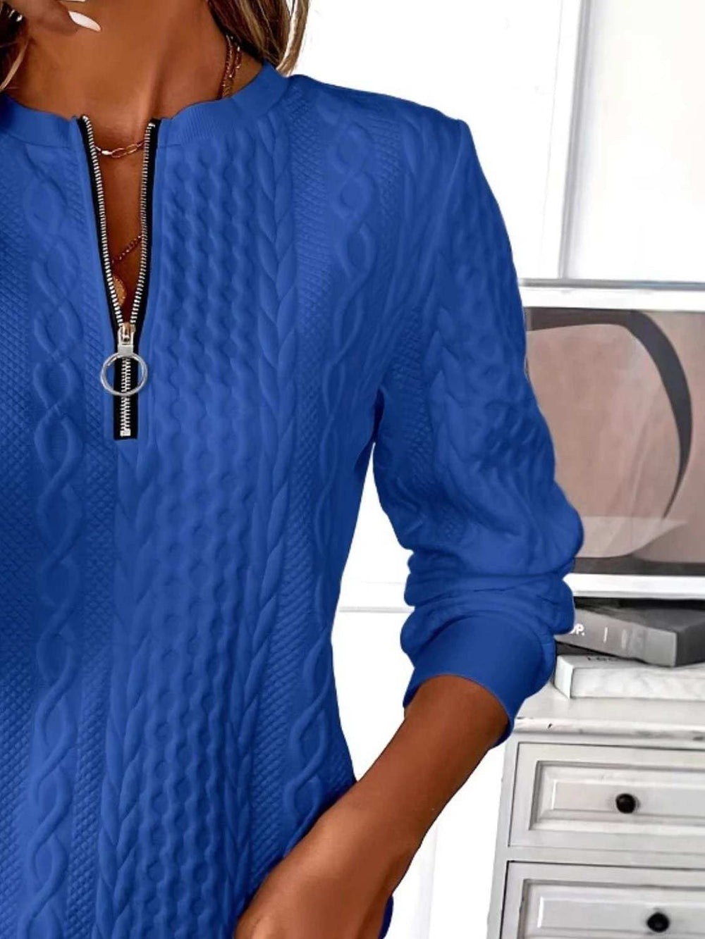 Texture Half Zip Long Sleeve Sweatshirt - Trendsi - Flyclothing LLC