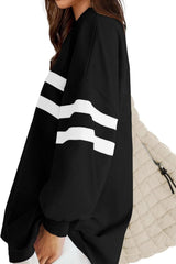 Lovelet Striped Round Neck Dropped Shoulder Sweatshirt - Trendsi