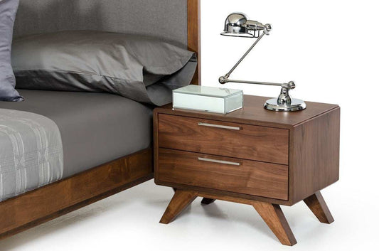 Modern Walnut Brown Nightstand with Two Drawers - Homeroots - Flyclothing LLC