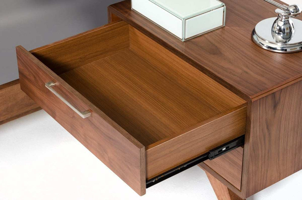 Modern Walnut Brown Nightstand with Two Drawers - Homeroots - Flyclothing LLC