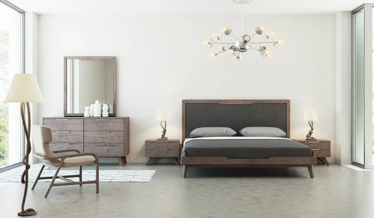 Modern Walnut Brown Nightstand with Two Drawers - Homeroots - Flyclothing LLC