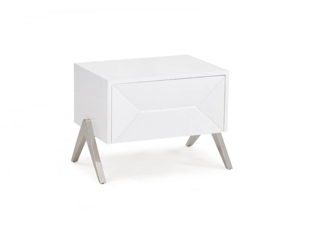 Modern Silky White Nightstand with One Drawer and Steel Legs - Homeroots