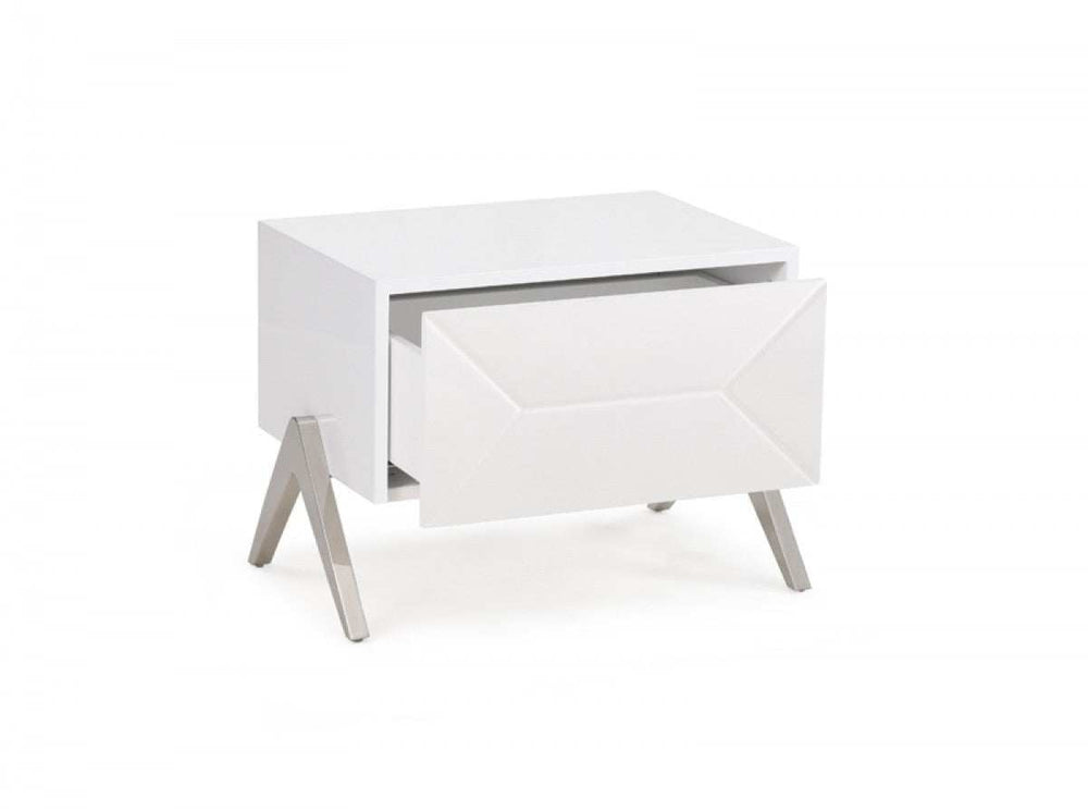 Modern Silky White Nightstand with One Drawer and Steel Legs - Homeroots - Flyclothing LLC