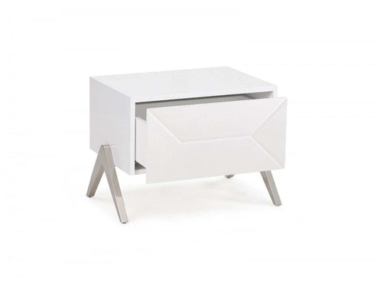 Modern Silky White Nightstand with One Drawer and Steel Legs - Homeroots - Flyclothing LLC