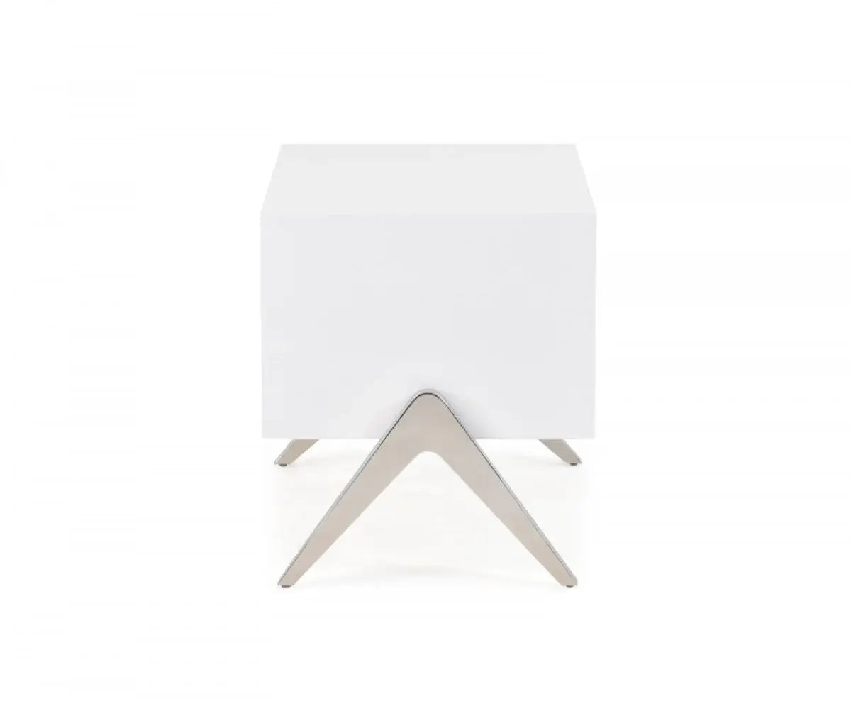 Modern Silky White Nightstand with One Drawer and Steel Legs - Homeroots - Flyclothing LLC