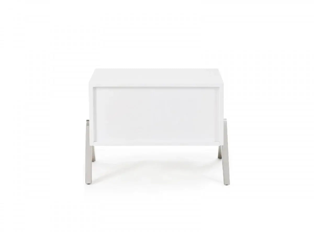 Modern Silky White Nightstand with One Drawer and Steel Legs - Homeroots - Flyclothing LLC