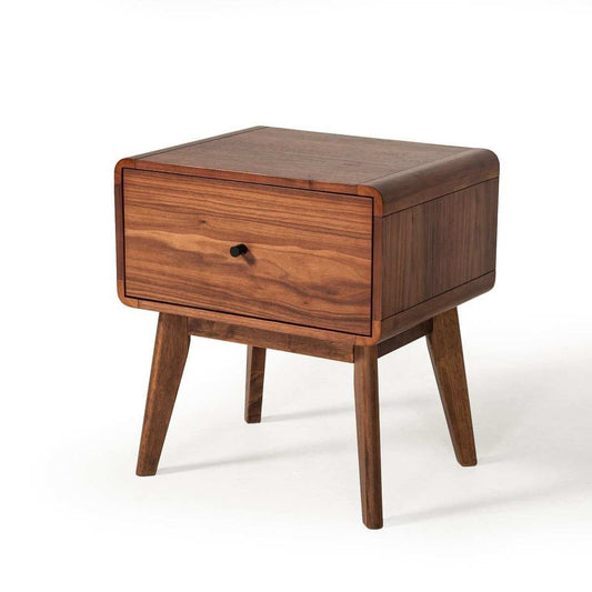 Modern Mid Century Walnut Nightstand with Single Drawer - Homeroots - Flyclothing LLC