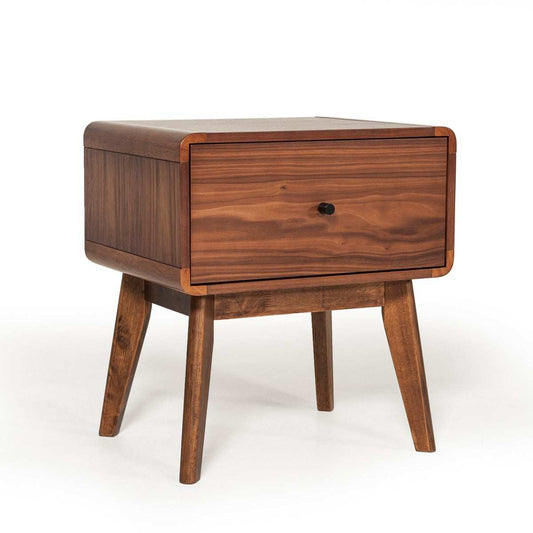 Modern Mid Century Walnut Nightstand with Single Drawer - Homeroots - Flyclothing LLC