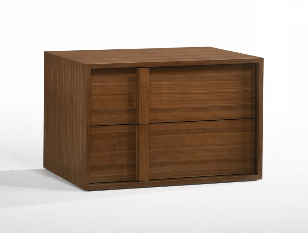 Modern Walnut Nightstand with Two Integrated Drawers - Homeroots