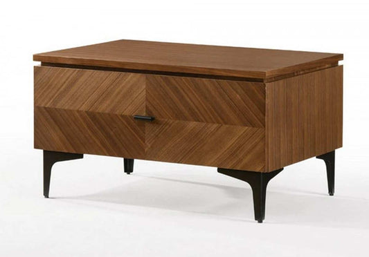 Mid Century Walnut Nightstand with Two Drawers - Homeroots - Flyclothing LLC