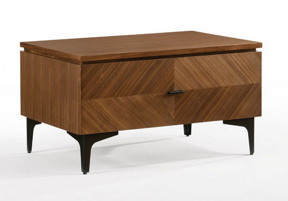 Mid Century Walnut Nightstand with Two Drawers - Homeroots