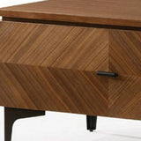 Mid Century Walnut Nightstand with Two Drawers - Homeroots