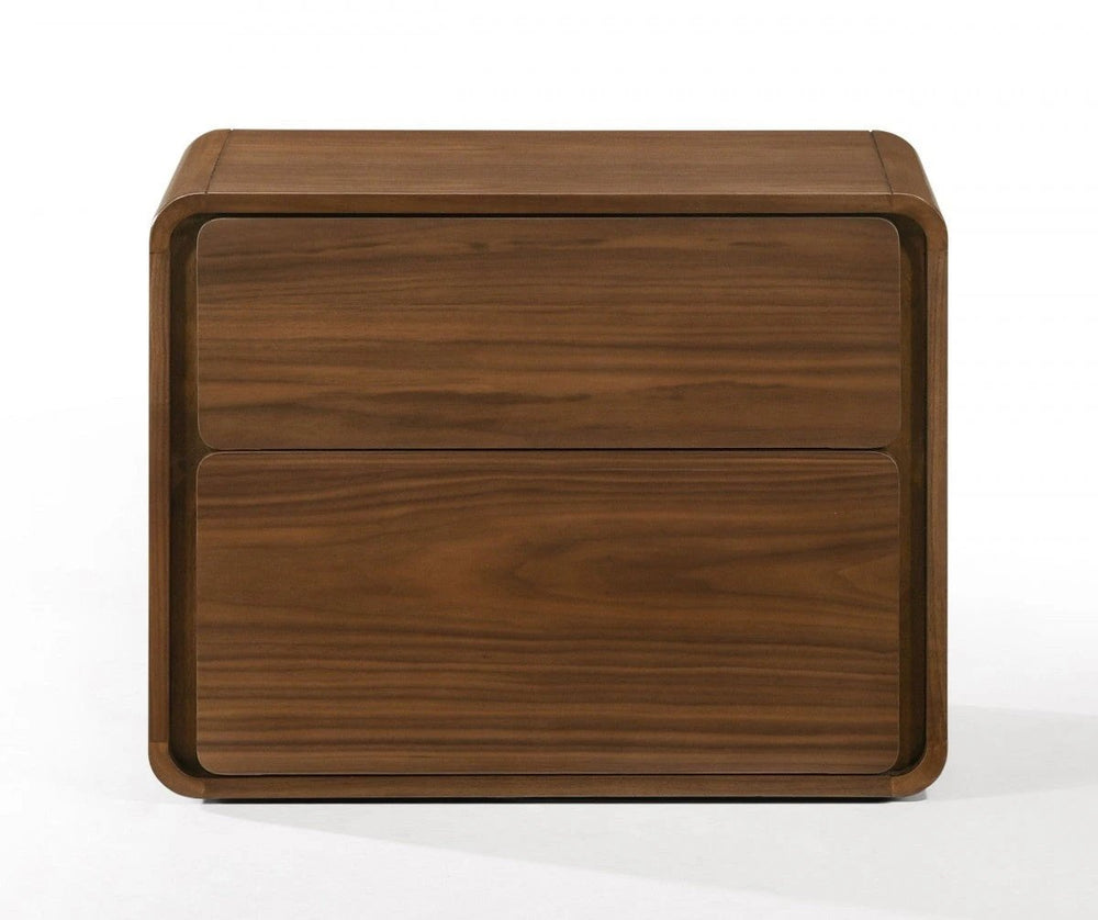 Modern Walnut Brown Nightstand with Two Drawers - Homeroots