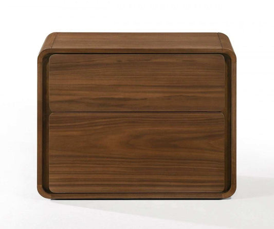 Modern Walnut Brown Nightstand with Two Drawers - Homeroots - Flyclothing LLC