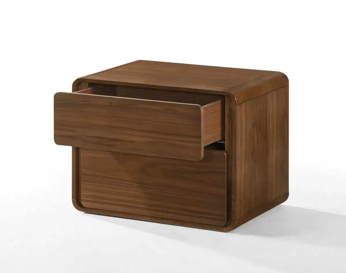 Modern Walnut Brown Nightstand with Two Drawers - Homeroots - Flyclothing LLC