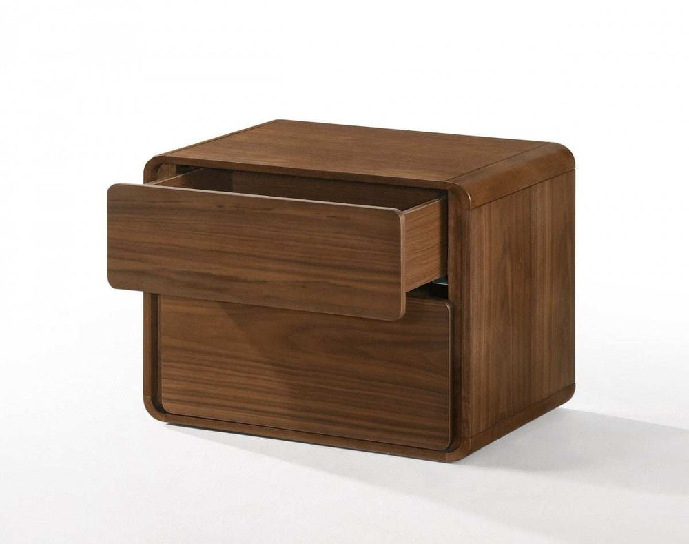 Modern Walnut Brown Nightstand with Two Drawers - Homeroots - Flyclothing LLC