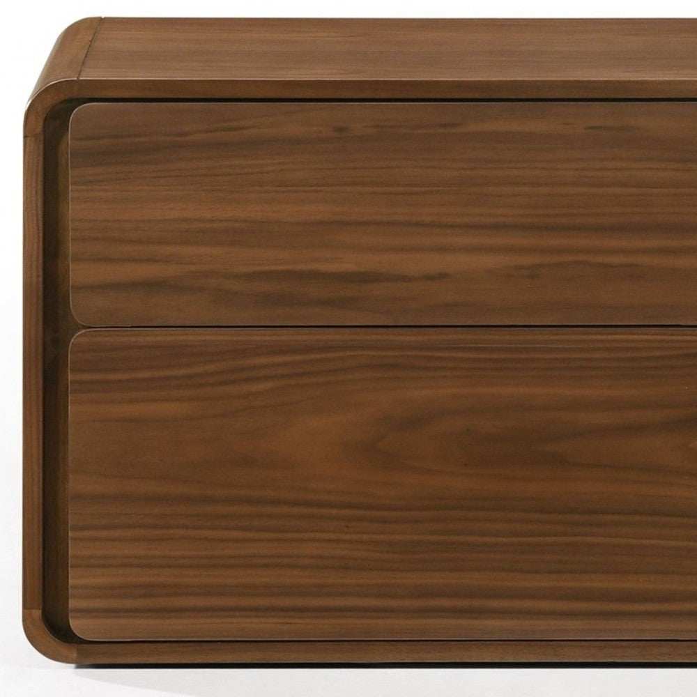 Modern Walnut Brown Nightstand with Two Drawers - Homeroots - Flyclothing LLC