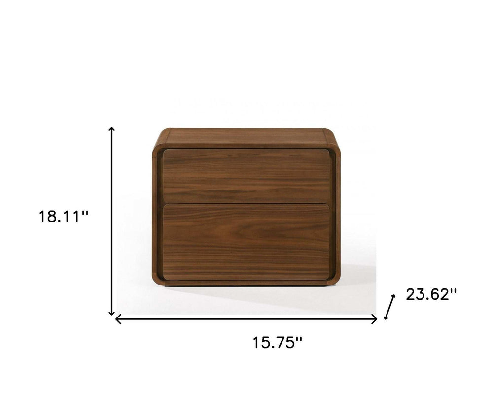 Modern Walnut Brown Nightstand with Two Drawers - Homeroots - Flyclothing LLC