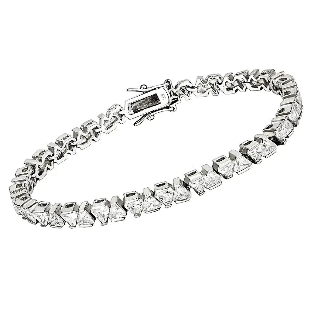 47302 - Rhodium Brass Bracelet with AAA Grade CZ in Clear - Alamode - Flyclothing LLC
