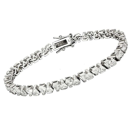 47302 - Rhodium Brass Bracelet with AAA Grade CZ in Clear - Alamode - Flyclothing LLC