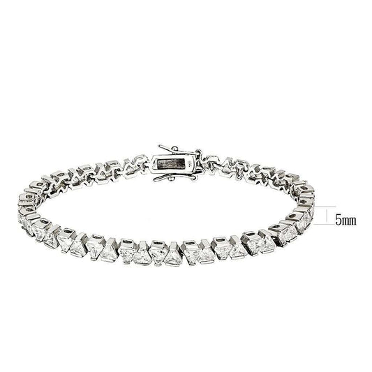 47302 - Rhodium Brass Bracelet with AAA Grade CZ in Clear - Alamode - Flyclothing LLC