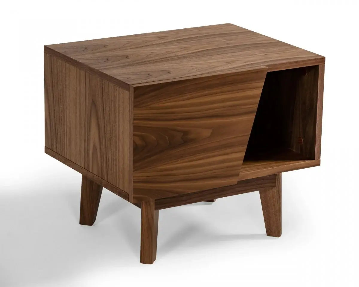 Mid Century Walnut Light Brown Nightstand with One Drawer and One Shelf - Homeroots - Flyclothing LLC