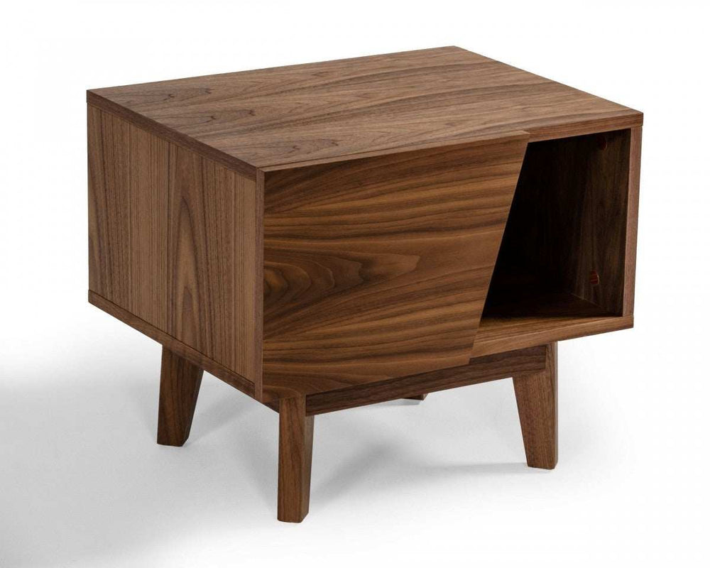 Mid Century Walnut Light Brown Nightstand with One Drawer and One Shelf - Homeroots - Flyclothing LLC