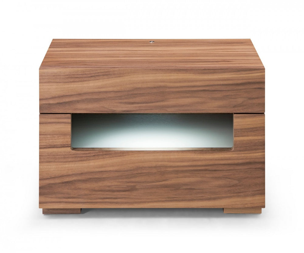 Dazzling contemporary LED Walnut Nightstand with Two Drawers - Homeroots